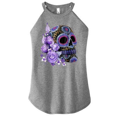 Sugar Purple Rose Skull Floral Women’s Perfect Tri Rocker Tank