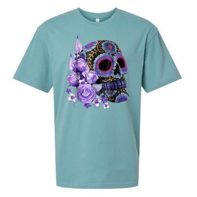 Sugar Purple Rose Skull Floral Sueded Cloud Jersey T-Shirt