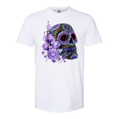 Sugar Purple Rose Skull Floral Softstyle® CVC T-Shirt