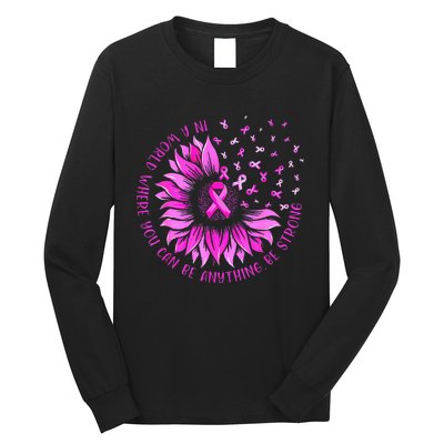 Sunflower Pink Ribbon Butterfly Breast Cancer Awareness Long Sleeve Shirt