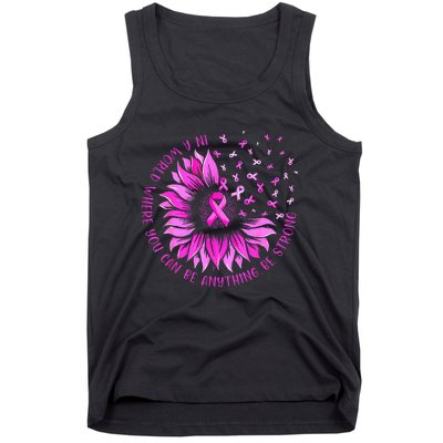 Sunflower Pink Ribbon Butterfly Breast Cancer Awareness Tank Top