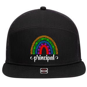 School Principal Rainbow Principal Week Funny Gift 7 Panel Mesh Trucker Snapback Hat