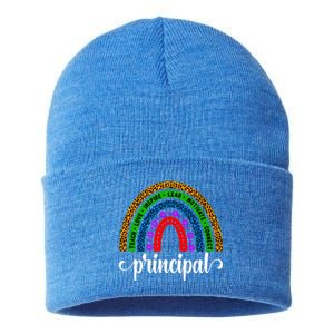 School Principal Rainbow Principal Week Funny Gift Sustainable Knit Beanie