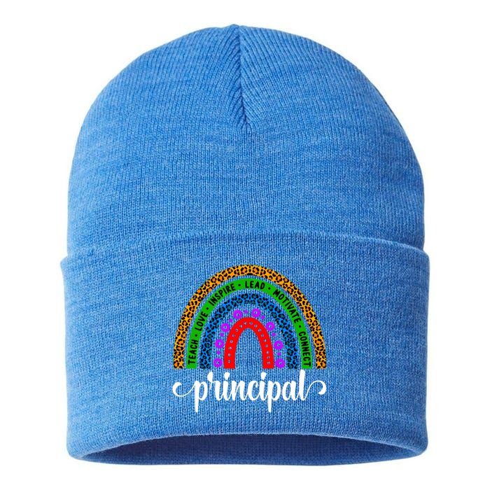 School Principal Rainbow Principal Week Funny Gift Sustainable Knit Beanie