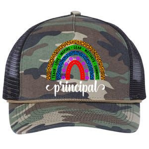 School Principal Rainbow Principal Week Funny Gift Retro Rope Trucker Hat Cap