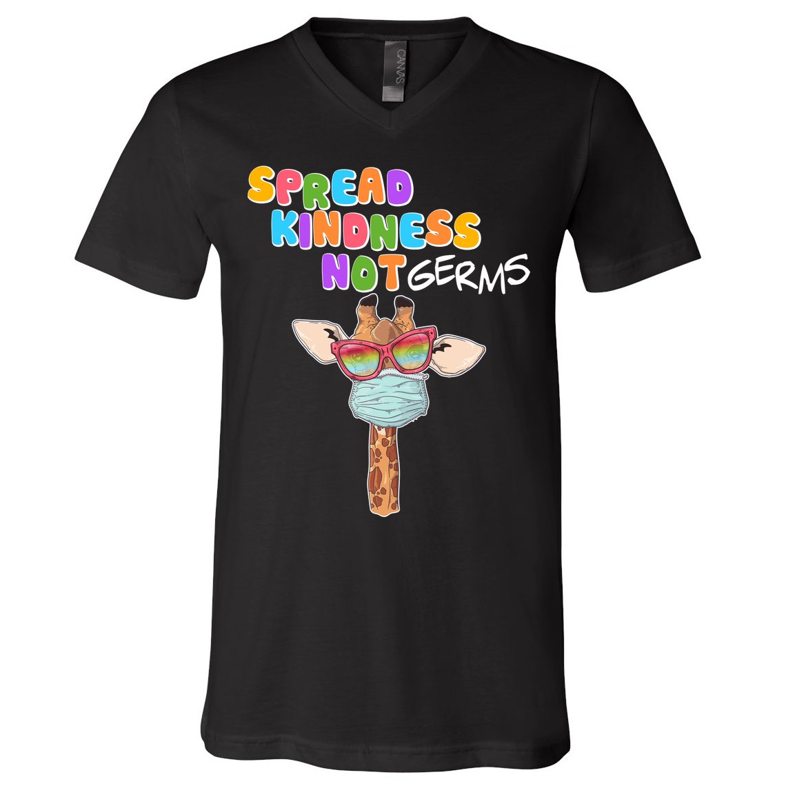 Spread Kindness Not Germs Masked Giraffe V-Neck T-Shirt