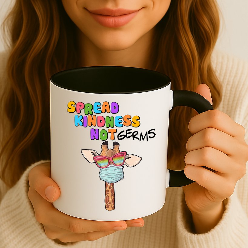 Spread Kindness Not Germs Masked Giraffe Mug