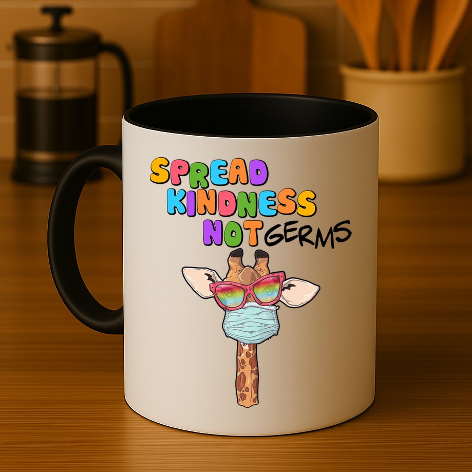 Spread Kindness Not Germs Masked Giraffe Mug