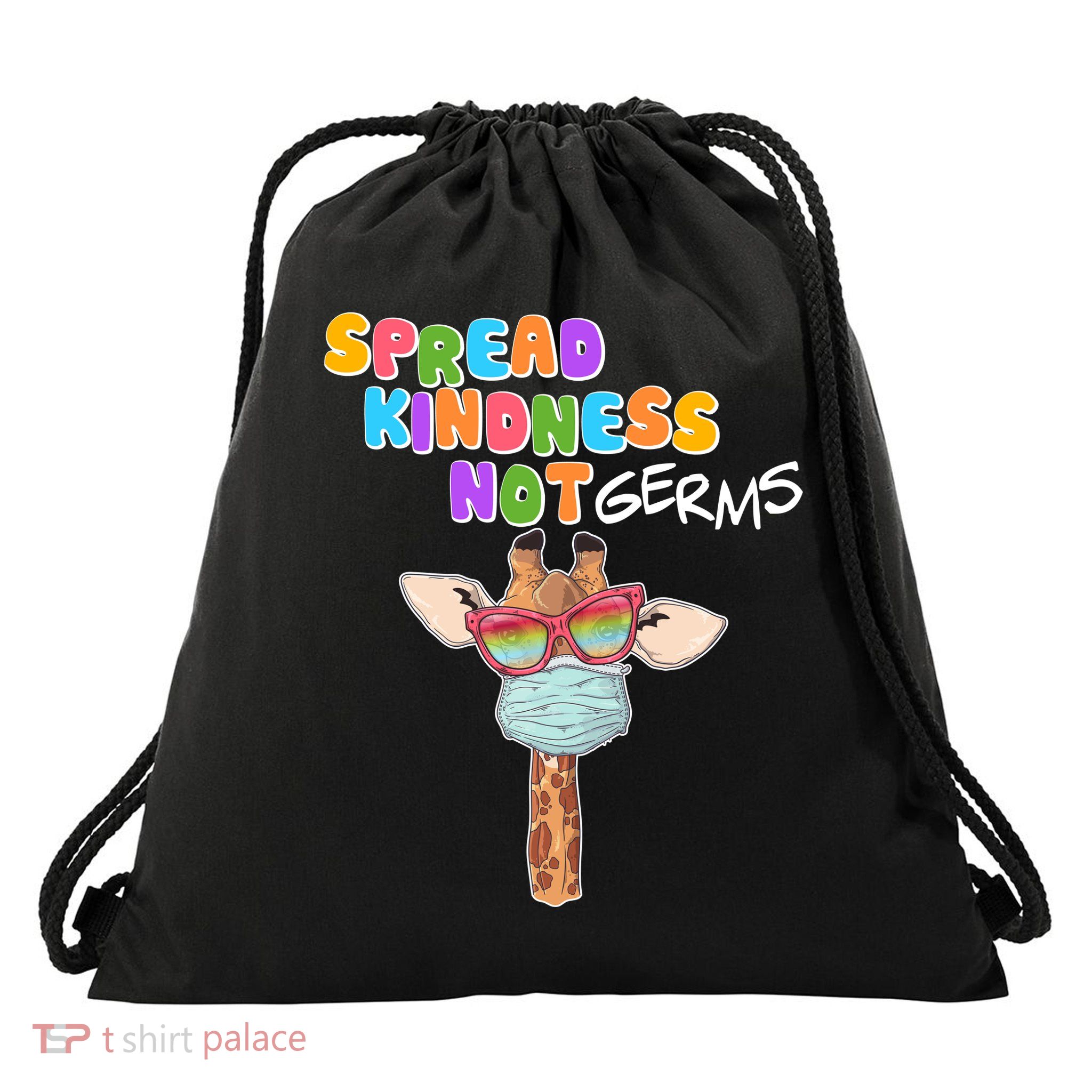 Spread Kindness Not Germs Masked Giraffe Drawstring Bag