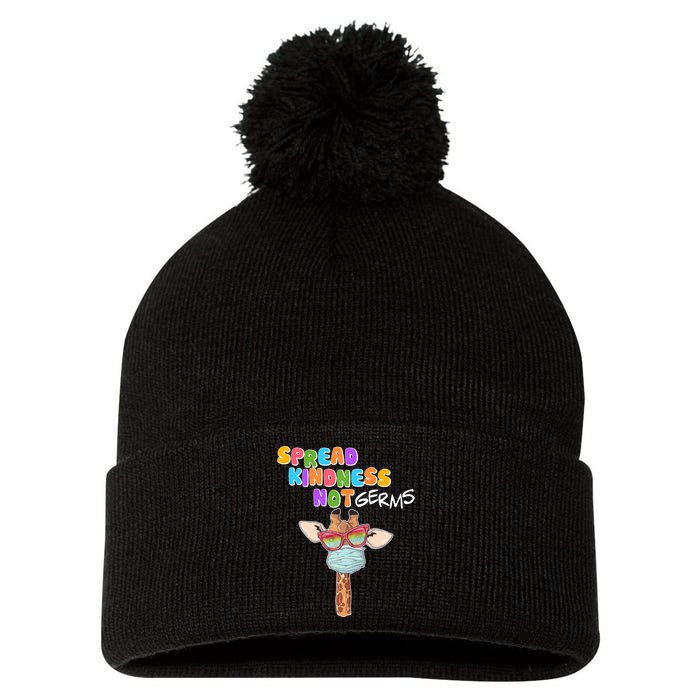 Spread Kindness Not Germs Masked Giraffe Pom Pom 12in Knit Beanie