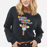 Spread Kindness Not Germs Masked Giraffe Cropped Pullover Crew