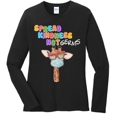 Spread Kindness Not Germs Masked Giraffe Ladies Long Sleeve Shirt