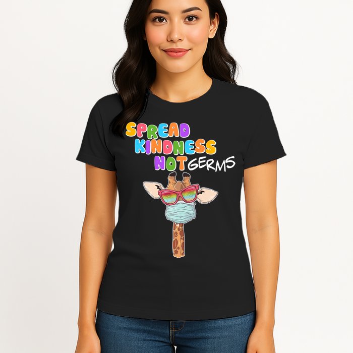 Spread Kindness Not Germs Masked Giraffe Womens T-Shirt