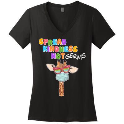 Spread Kindness Not Germs Masked Giraffe Women's V-Neck T-Shirt
