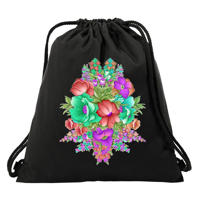 Spring Wild Flowers Bundle Bunch Drawstring Bag