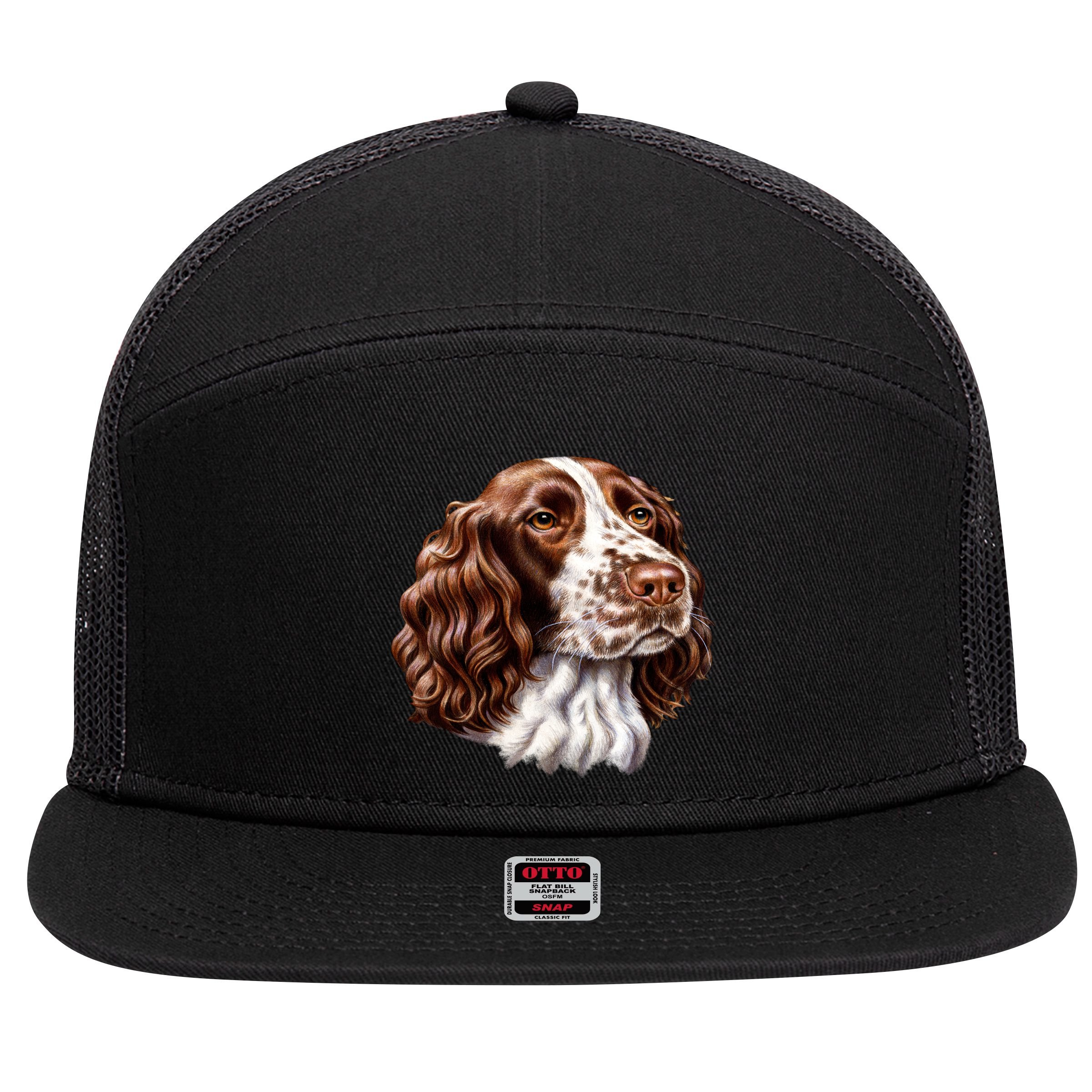 Springer Spaniel Dog 7 Panel Mesh Trucker Snapback Hat