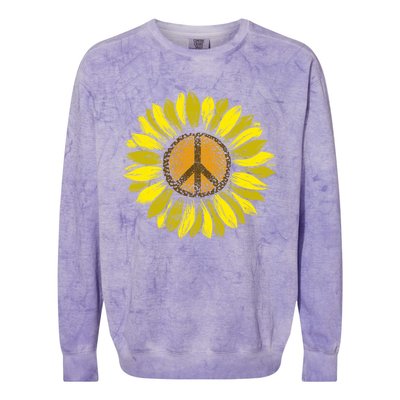 Sunflower Peace Sign Floral Hippie Love Retro Flower Peace Gift Colorblast Crewneck Sweatshirt