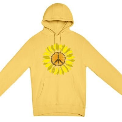 Sunflower Peace Sign Floral Hippie Love Retro Flower Peace Gift Premium Pullover Hoodie