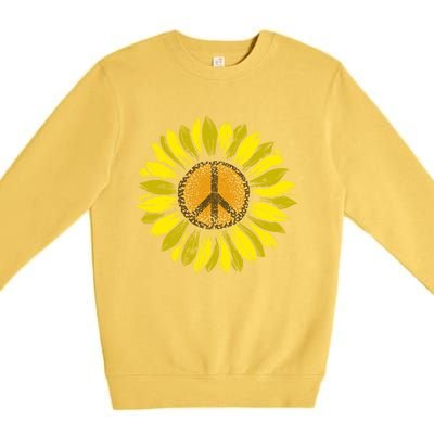 Sunflower Peace Sign Floral Hippie Love Retro Flower Peace Gift Premium Crewneck Sweatshirt