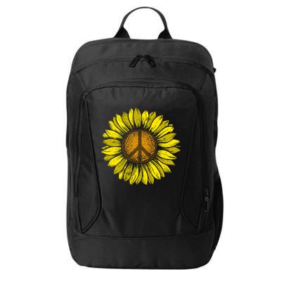 Sunflower Peace Sign Floral Hippie Love Retro Flower Peace Gift City Backpack