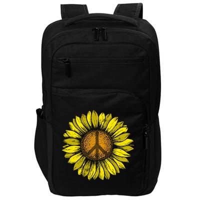 Sunflower Peace Sign Floral Hippie Love Retro Flower Peace Gift Impact Tech Backpack