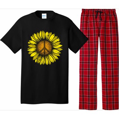 Sunflower Peace Sign Floral Hippie Love Retro Flower Peace Gift Pajama Set