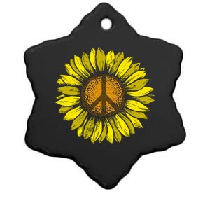 Sunflower Peace Sign Floral Hippie Love Retro Flower Peace Gift Ceramic Star Ornament