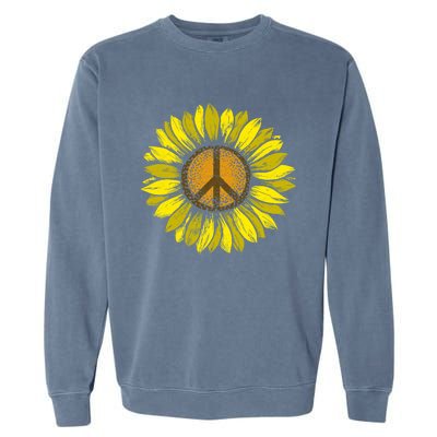 Sunflower Peace Sign Floral Hippie Love Retro Flower Peace Gift Garment-Dyed Sweatshirt