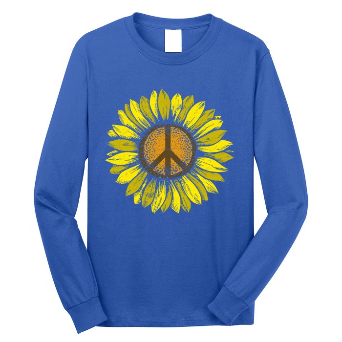 Sunflower Peace Sign Floral Hippie Love Retro Flower Peace Gift Long Sleeve Shirt