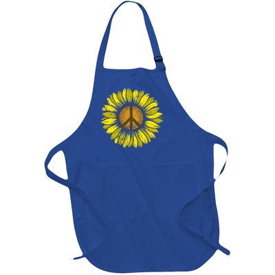 Sunflower Peace Sign Floral Hippie Love Retro Flower Peace Gift Full-Length Apron With Pockets