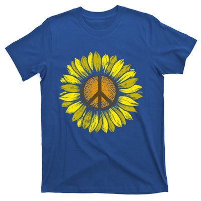 Sunflower Peace Sign Floral Hippie Love Retro Flower Peace Gift T-Shirt