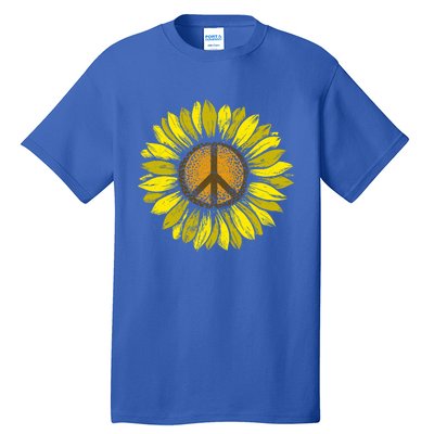 Sunflower Peace Sign Floral Hippie Love Retro Flower Peace Gift Tall T-Shirt