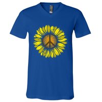 Sunflower Peace Sign Floral Hippie Love Retro Flower Peace Gift V-Neck T-Shirt