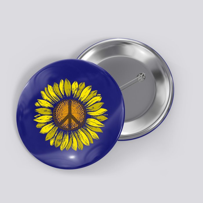 Sunflower Peace Sign Floral Hippie Love Retro Flower Peace Gift Button