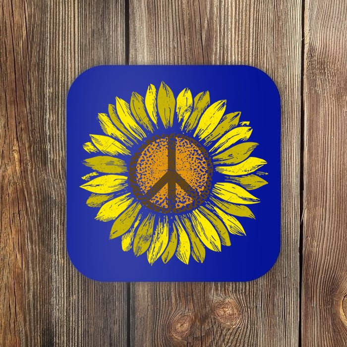 Sunflower Peace Sign Floral Hippie Love Retro Flower Peace Gift Coaster