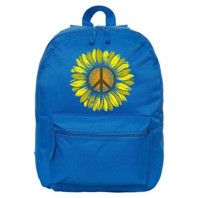 Sunflower Peace Sign Floral Hippie Love Retro Flower Peace Gift 16 in Basic Backpack