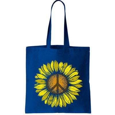 Sunflower Peace Sign Floral Hippie Love Retro Flower Peace Gift Tote Bag