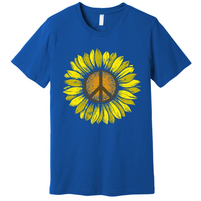 Sunflower Peace Sign Floral Hippie Love Retro Flower Peace Gift Premium T-Shirt