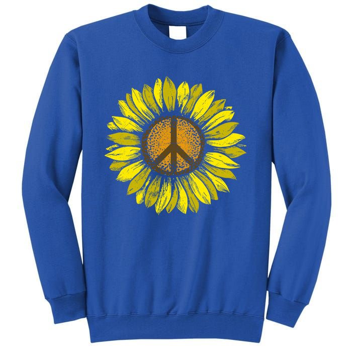 Sunflower Peace Sign Floral Hippie Love Retro Flower Peace Gift Tall Sweatshirt