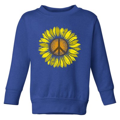 Sunflower Peace Sign Floral Hippie Love Retro Flower Peace Gift Toddler Sweatshirt