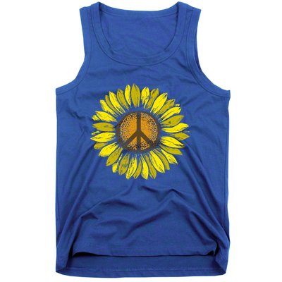 Sunflower Peace Sign Floral Hippie Love Retro Flower Peace Gift Tank Top