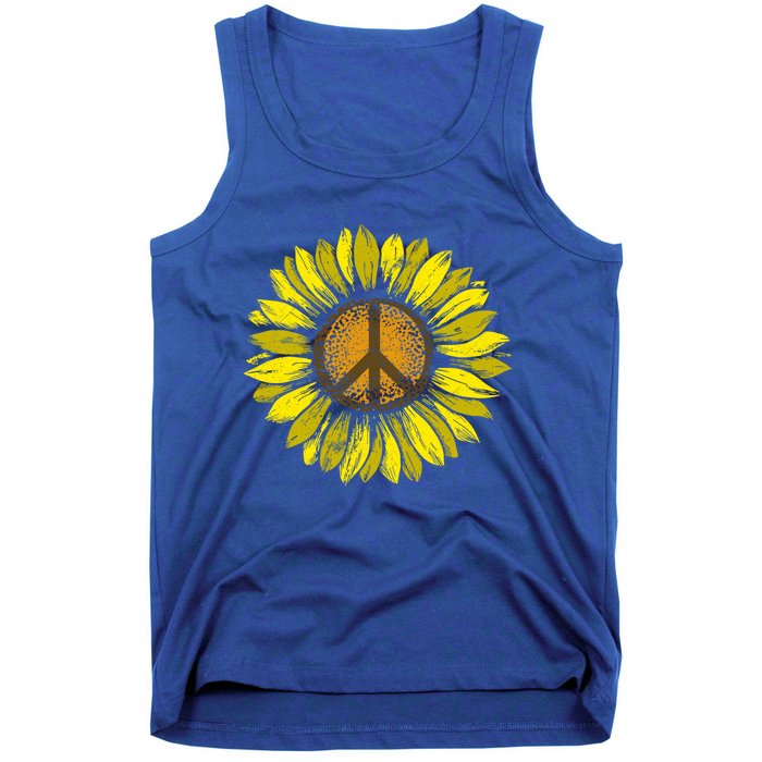 Sunflower Peace Sign Floral Hippie Love Retro Flower Peace Gift Tank Top