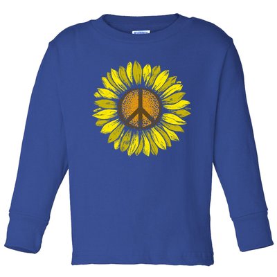 Sunflower Peace Sign Floral Hippie Love Retro Flower Peace Gift Toddler Long Sleeve Shirt