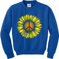 Sunflower Peace Sign Floral Hippie Love Retro Flower Peace Gift Kids Sweatshirt