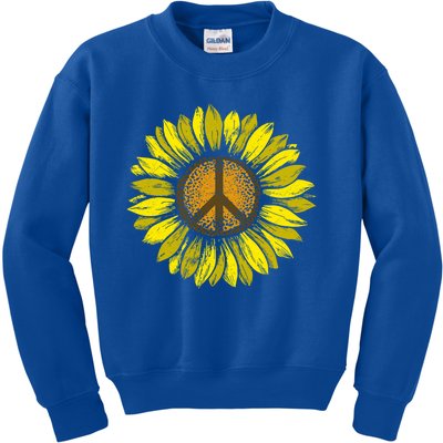 Sunflower Peace Sign Floral Hippie Love Retro Flower Peace Gift Kids Sweatshirt