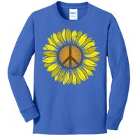 Sunflower Peace Sign Floral Hippie Love Retro Flower Peace Gift Kids Long Sleeve Shirt