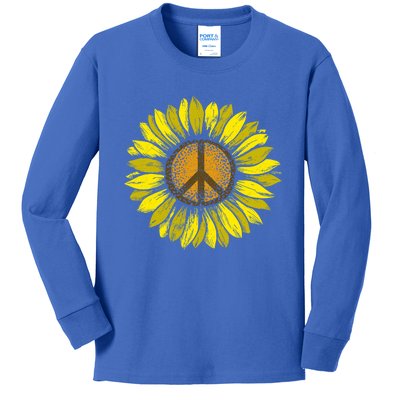 Sunflower Peace Sign Floral Hippie Love Retro Flower Peace Gift Kids Long Sleeve Shirt