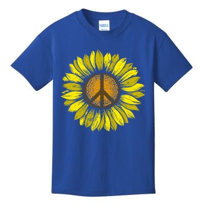 Sunflower Peace Sign Floral Hippie Love Retro Flower Peace Gift Kids T-Shirt