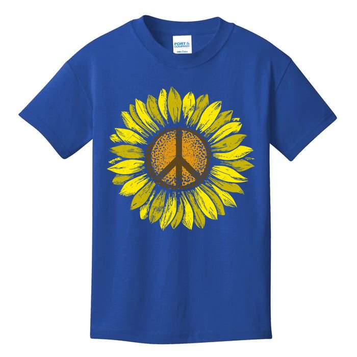 Sunflower Peace Sign Floral Hippie Love Retro Flower Peace Gift Kids T-Shirt