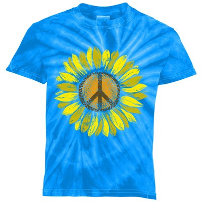 Sunflower Peace Sign Floral Hippie Love Retro Flower Peace Gift Kids Tie-Dye T-Shirt